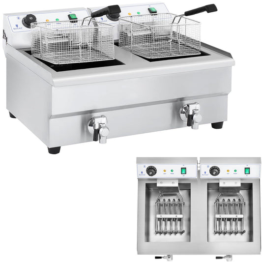 Royal Catering Two-chamber fryer with 230V 2x16L taps