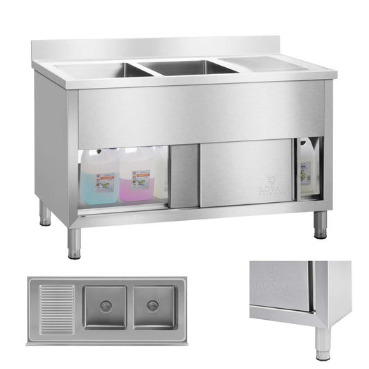 Sink gastronomy sink industrial 2-chamber based on 140cm Royal Catering
