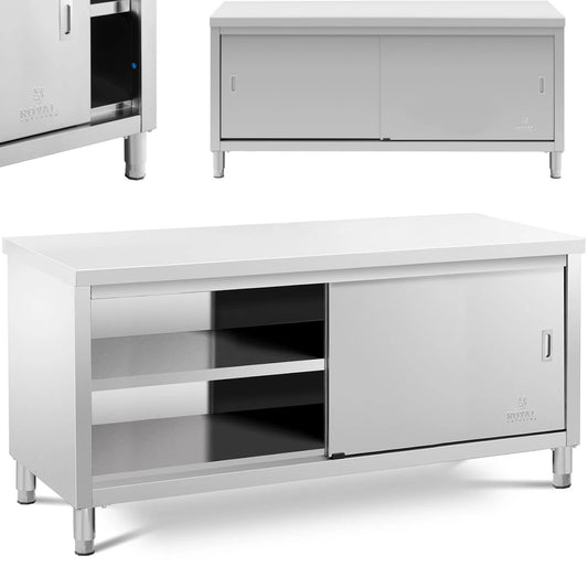 Royal Catering Central worktop table with sliding door cabinet 180 x 70 x 85 cm