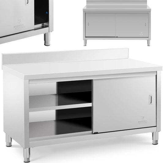Royal Catering Table, wall-mounted worktop with cabinet and sliding door edge, 150 x 70 cm