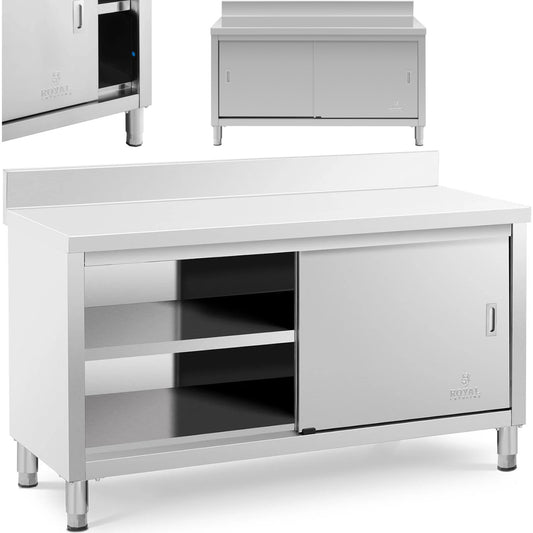 Royal Catering Table worktop wall with cabinet and door front sliding 150 x 60 cm