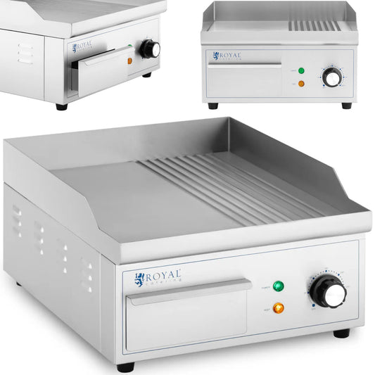 Royal Catering Electric grill, smooth, grooved grill plate, 360 x 380 mm, 2000 W