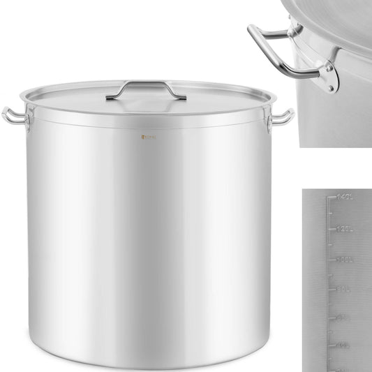 Royal Catering Steel pot with lid measuring cup for induction gas stove 170 l