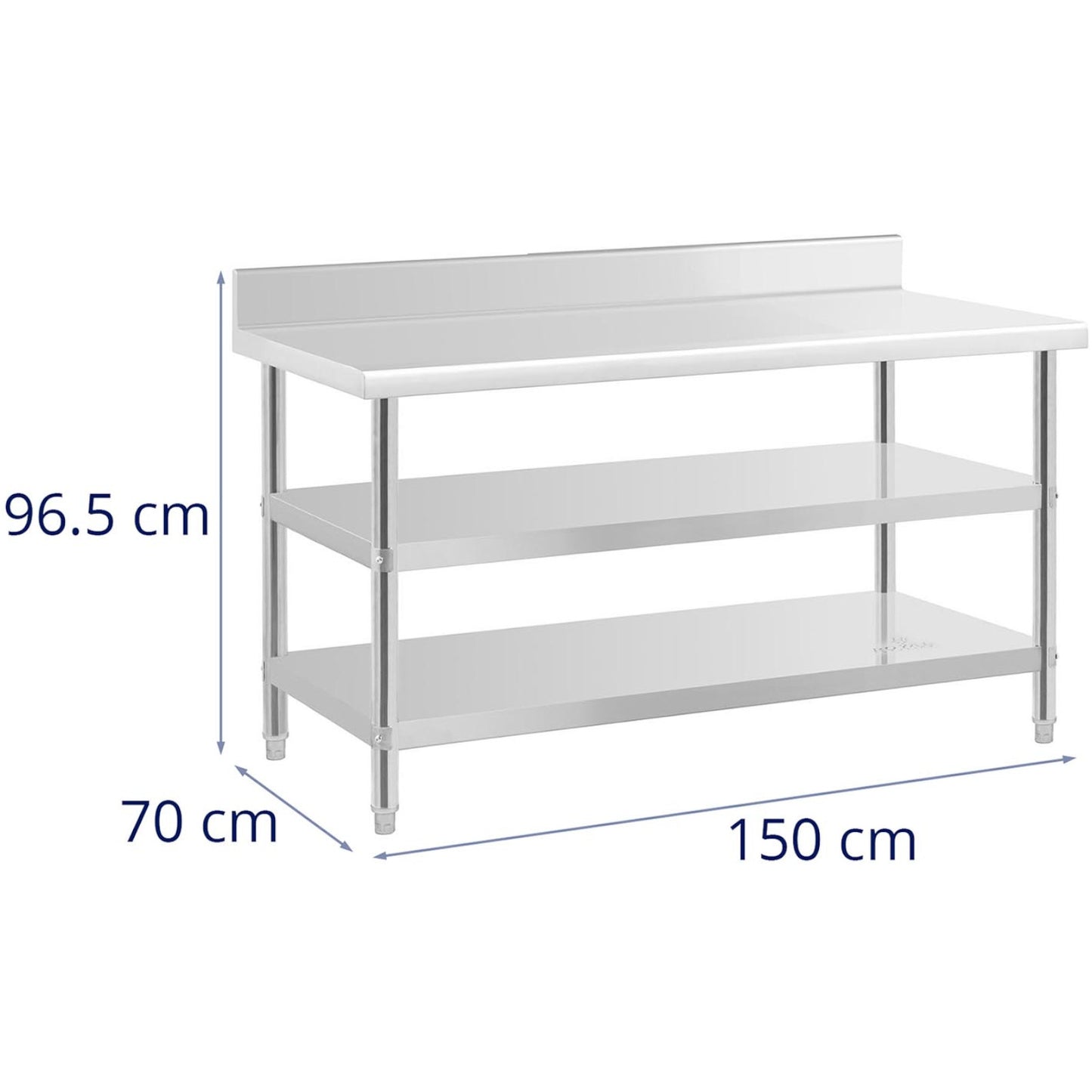 Royal Catering Table, stainless steel, wall-mounted worktop with edge, 2 shelves, 150x70cm – image 6