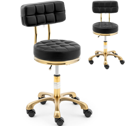 Physa Stool chair, cosmetic stool with backrest on wheels, up to 150 kg GELA, black and gold