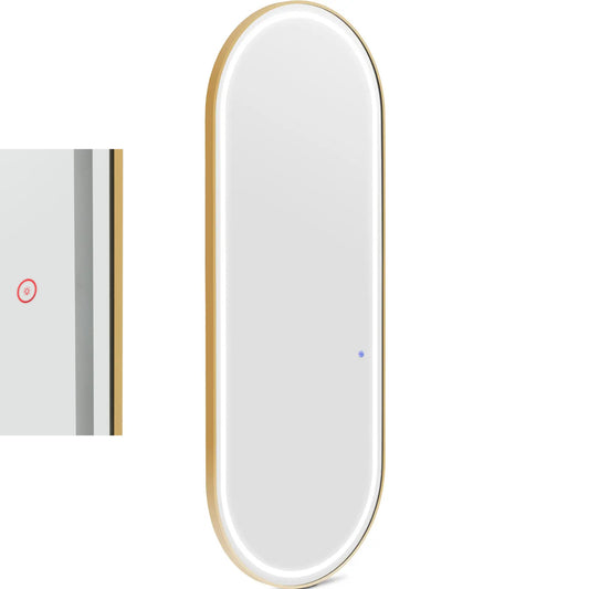 Physa Console hairdressing console mirror with LED lighting, oval, 180 x 70 cm - gold