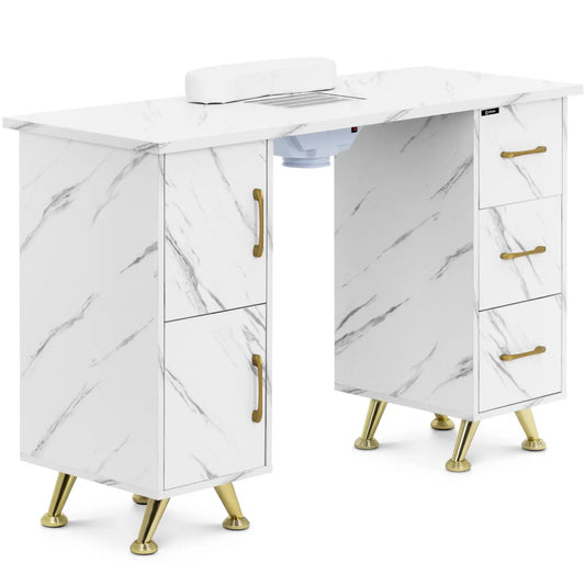 Physa Cosmetic manicure desk with absorber, 3 drawers, 2 cabinets - marble gold