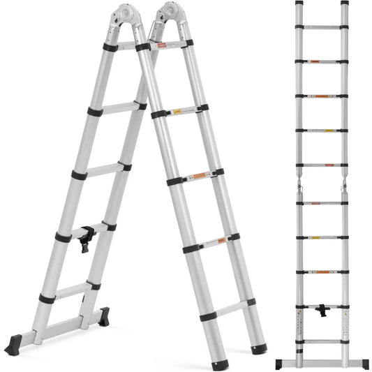 MSW Aluminum folding telescopic ladder 12 steps 0.85-1.85/3.8 m