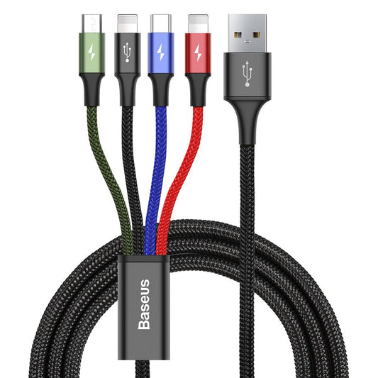 BASEUS USB cable 4w1 2 x Iphone Lightning USB-C microUSB in nylon 3.5A 1.2m black