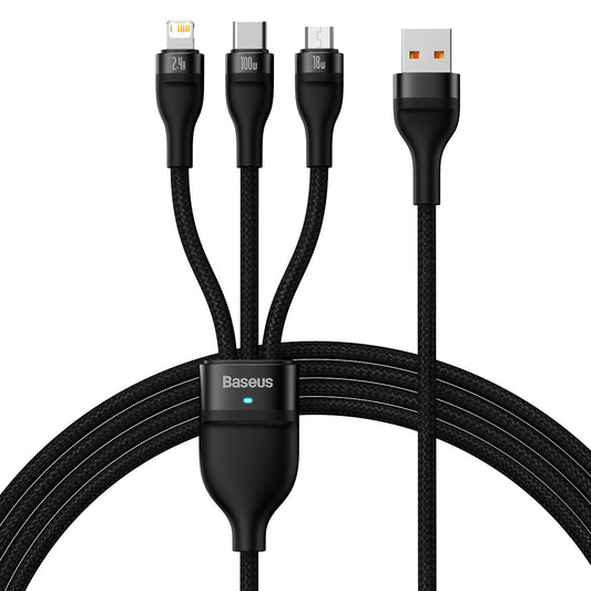 BASEUS Cable 3w1 USB cable for USB-C / iPhone Lightning / micro USB 1.2m - black