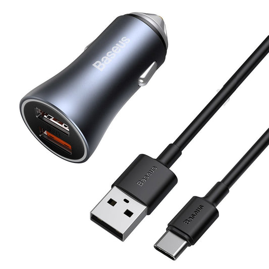 BASEUS Fast car charger 2x USB 40W QC SCP FCP AFC + USB-C cable grey