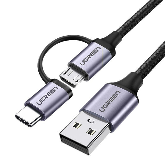 UGREEN 2in1 Cable, strong braided cable USB - microUSB + USB-C 1m 2.4A black