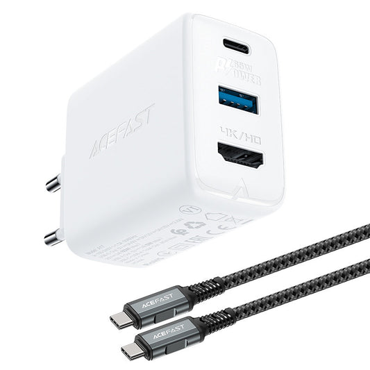 ACEFAST 2in1 Wall charger with USB-C cable + USB-C - HDMI 4K adapter white