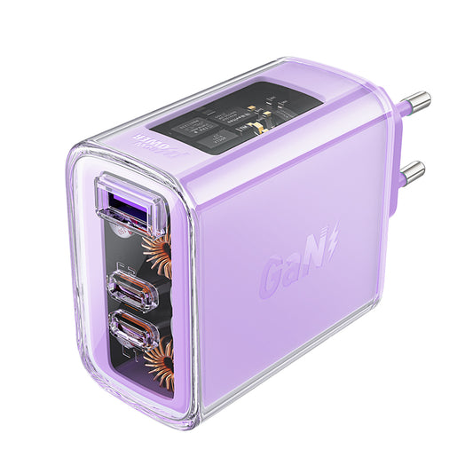 ACEFAST GaN 65W network charger 3 ports 1x USB 2x USB-C purple
