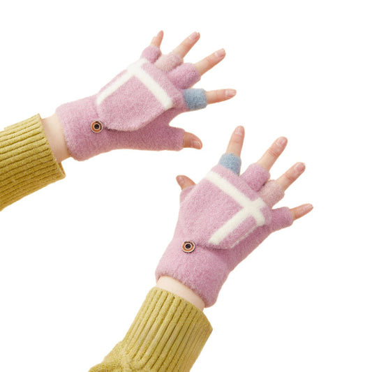 HURTEL Children's and women's pink winter mittens for the phone