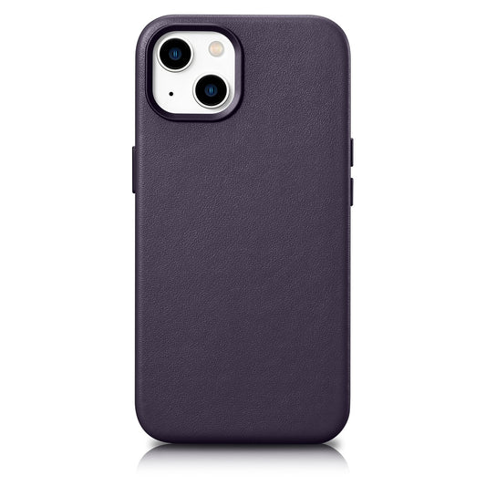 ICARER Natural leather case cover for iPhone 14 Plus MagSafe Case Leather dark purple