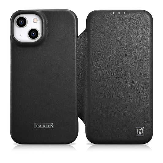 ICARER Leather case for iPhone 14 Plus with magnetic flap MagSafe CE Premium Leather black
