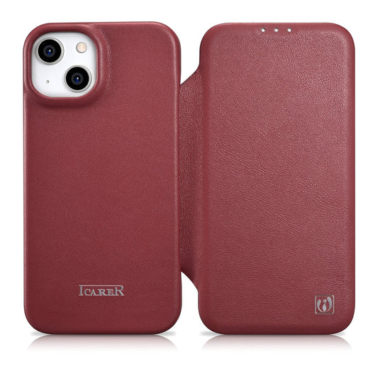 ICARER Leather case for iPhone 14 Plus with magnetic flap MagSafe CE Premium Leather burgundy