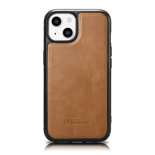 ICARER Case covered with natural leather for iPhone 14 Plus Leather Oil Wax, light brown