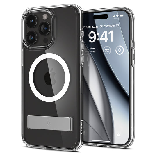 SPIGEN Ultra Hybrid S MagSafe case with stand for iPhone 15 Pro, transparent
