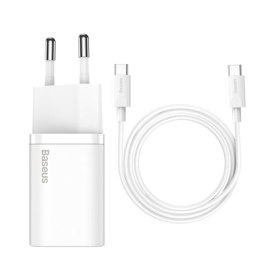 BASEUS Si 25W 3A fast wall charger with a 1m white USB-C cable
