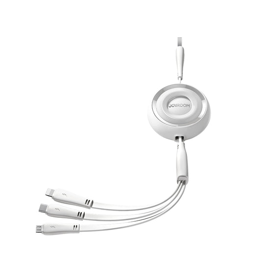 JOYROOM 3in1 Colorful Series USB-A to USB-C / iPhone Lightning / microUSB retractable cable 1m white