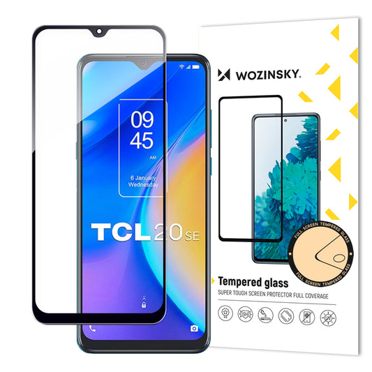 WOZINSKY Durable 9H tempered glass for the entire TCL 20 SE screen with a Case Friendly frame, black