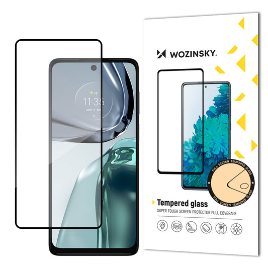 WOZINSKY Durable 9H Full Screen Tempered Glass for Motorola Moto G62 with Case Friendly Frame Black