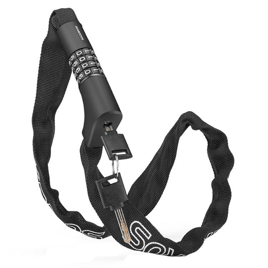 ROCKBROS Bicycle lock, two locks with combination and key, 0.95 m - black