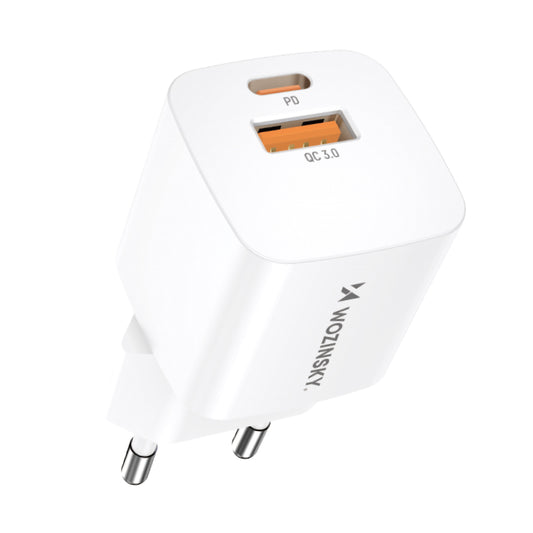 WOZINSKY PD QC 3.0 mains charger 100-240V 20W USB-C USB-A white