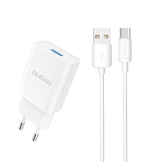DUDAO USB-A 2.1A 10W wall charger with USB-A - USB-C cable, white