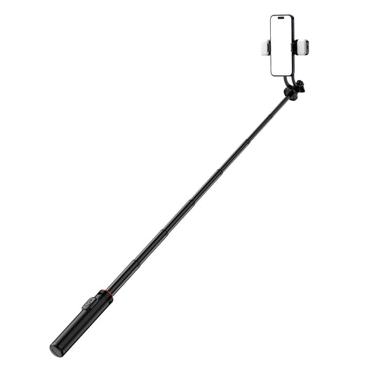 HURTEL Telescopic selfie stick with remote control + 2x LED light tripod stand for phone 1.3m aluminum - black