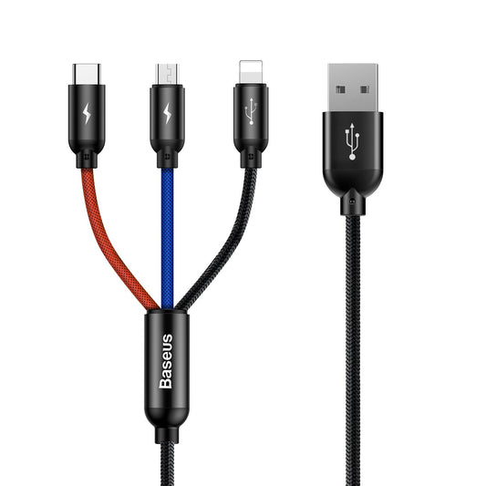 BASEUS 3in1 Cable USB-A - micro USB / iPhone Lightning / USB-C 3.5A 0.3m - black