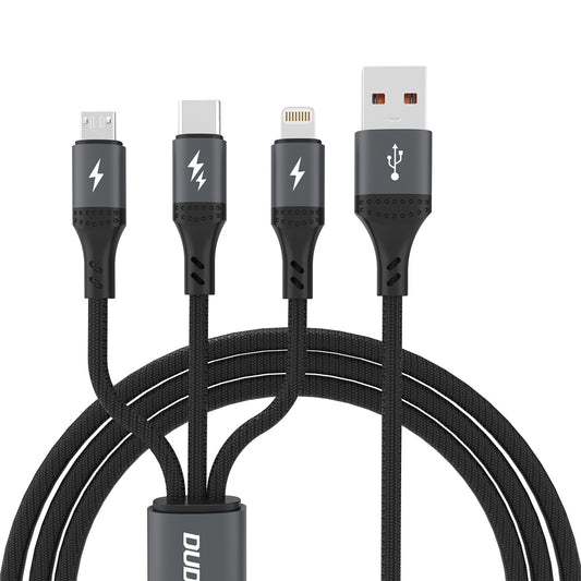 DUDAO 3in1 Cable 60W USB-A - MicroUSB USB-C iPhone Lightning 1.2m - black
