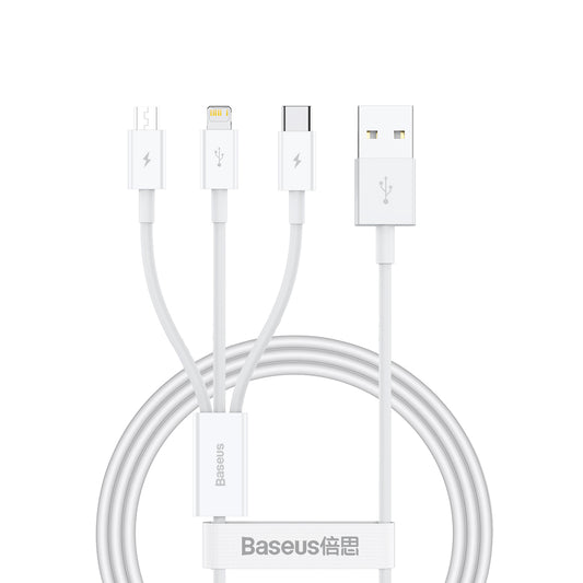 BASEUS 3in1 Cable Superior Series USB-A - USB-C / iPhone Lightning / micro USB 3.5A 0.5m - white