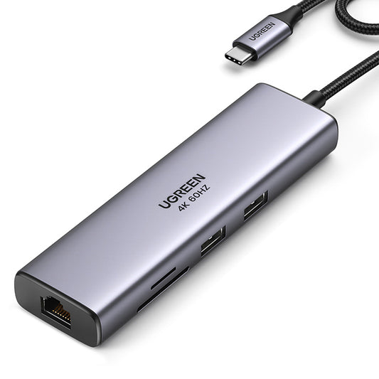 UGREEN HUB Adapter USB-C - USB-A / HDMI / RJ45 / SD and TF card reader / USB-C PD 100W - gray