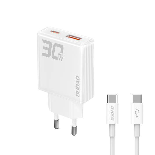 DUDAO GaN 30W USB-A - USB-C wall charger with USB-C cable - white