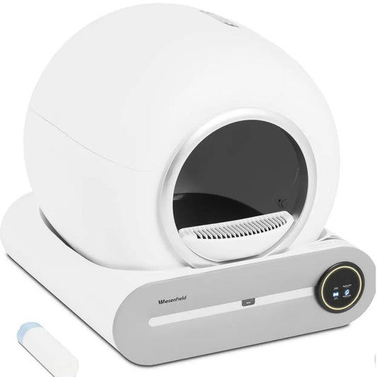 WIESENFIELD Self-cleaning cat litter box with plasma sterilization controlled by an application