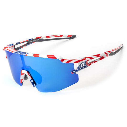 ROCKBROS Polarized cycling glasses with a UV filter and corrective insert - USA pattern, blue