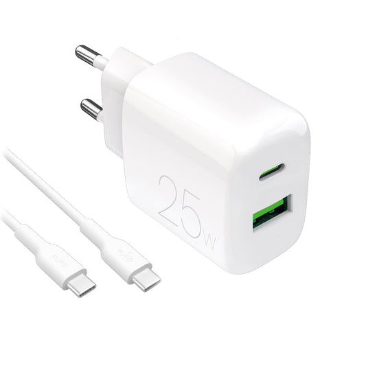 PURO USB-A USB-C wall charger with USB-C cable 25W 1.2m - white