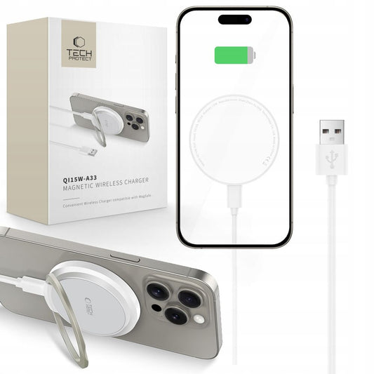 Tech-Protect Inductive charger with a stand with a USB-A - USB-C MagSafe cable - white