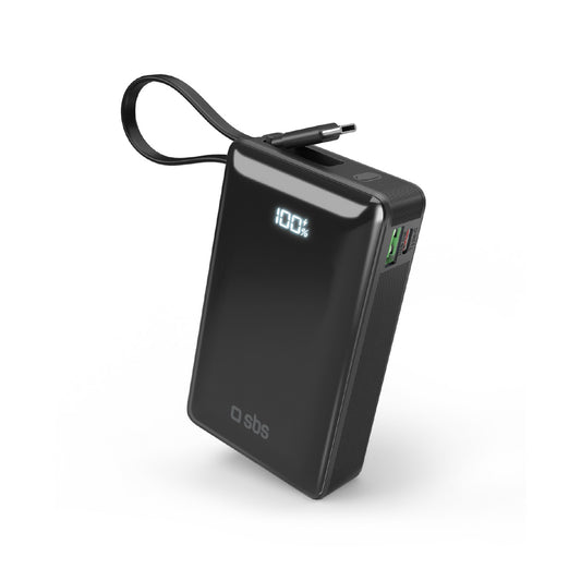 SBS Powerbank 20000mAh USB-A USB-C with built-in display, 20W USB-C cable - black