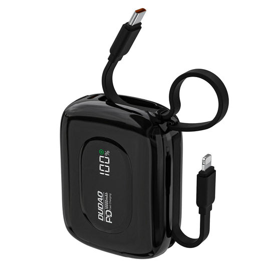 DUDAO K32 10000 mAh Powerbank with built-in USB-C cable iPhone Lightning 22.5W - black