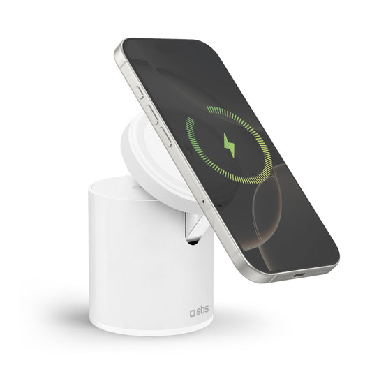 SBS 2in1 wireless magnetic charging station for smartphone, headphones - white