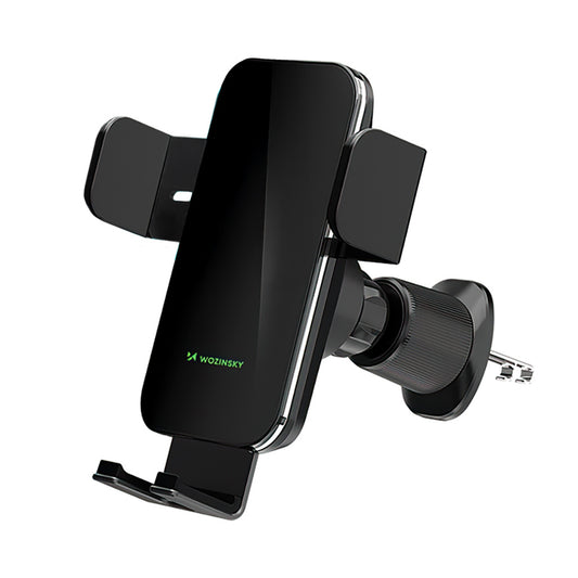 WOZINSKY Clamp car holder with inductive phone charger for 15W grid - black