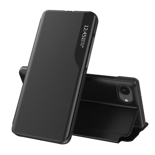 HURTEL Case with flap and stand for iPhone 16e Eco Leather View Case - black