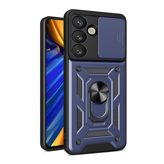 HURTEL Armored case with a stand and camera cover for Samsung Galaxy S25 Edge Hybrid Armor Camshield - blue