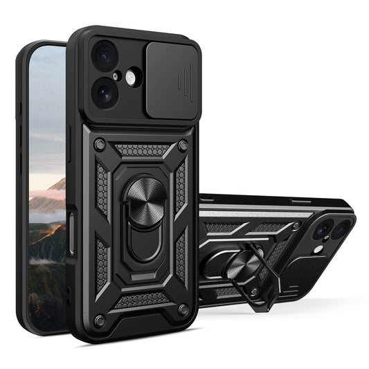 HURTEL Armored case with camera cover stand for iPhone 17 Hybrid Armor Camshield - black