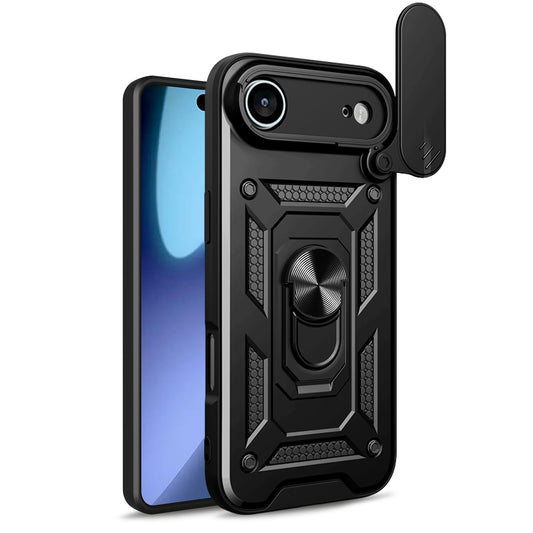 HURTEL Armored case with camera cover stand for iPhone 17 Air Hybrid Armor Camshield - black