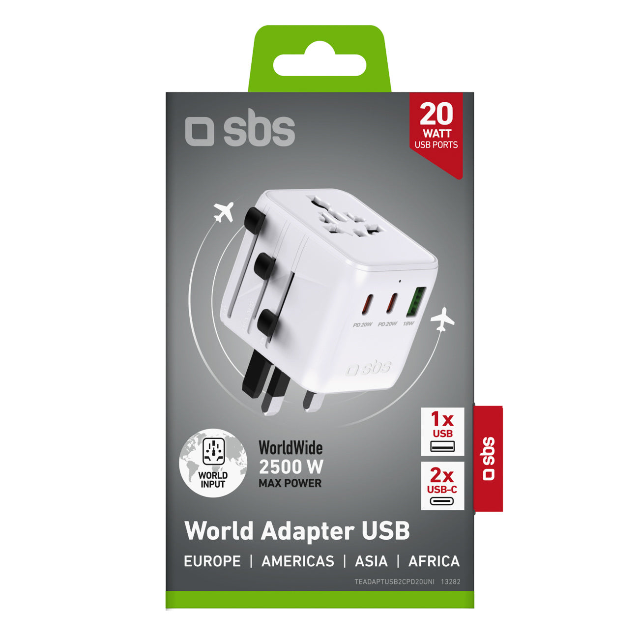 SBS USB-C USB-A EU UK US AUS JP network travel adapter - white – image 2
